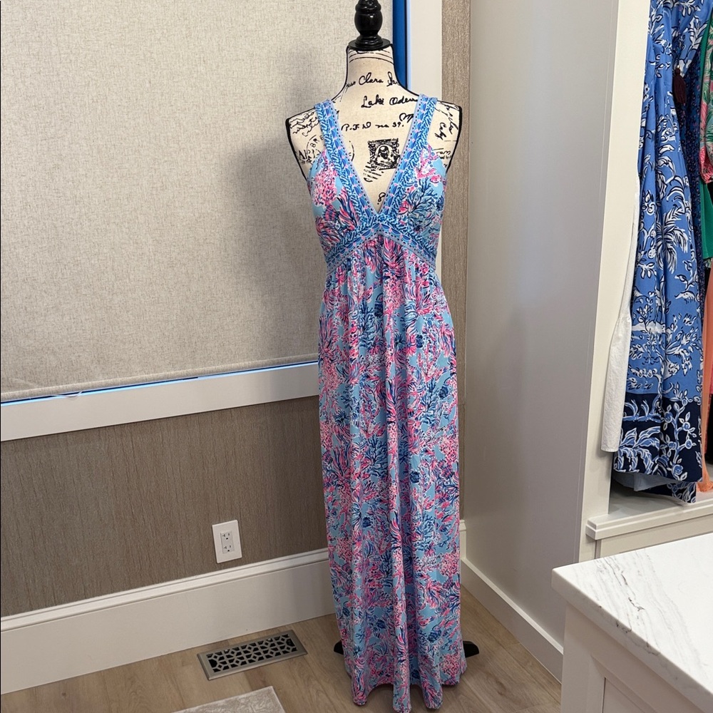 Lilly Pulitzer Vibrant Blue and Pink Maxi Dress